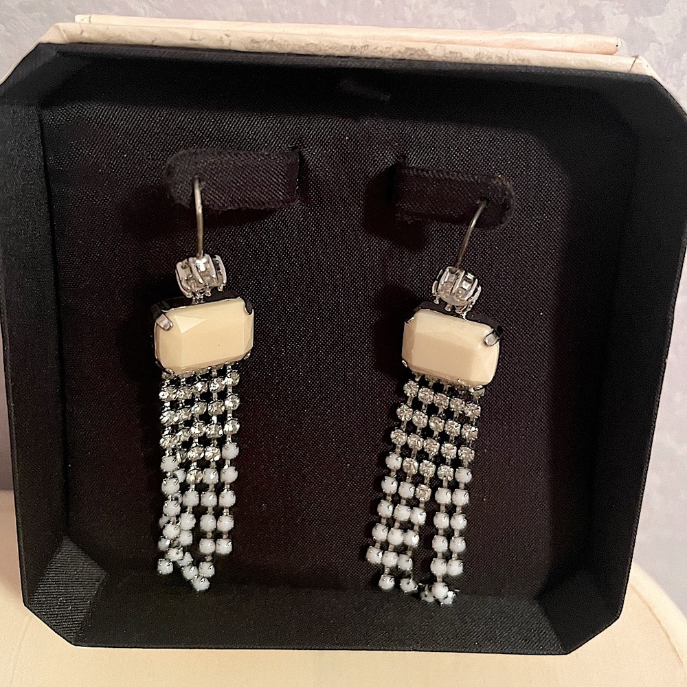 Juicy couture white fringe earrings, box included